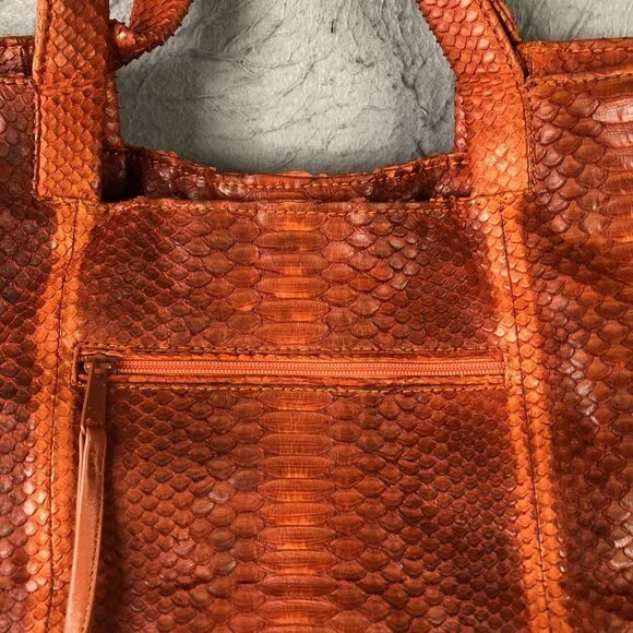 Tote Bag Womens Orange Python Snakeskin Leather Large Shoulder Handbag - Picture 15 of 16